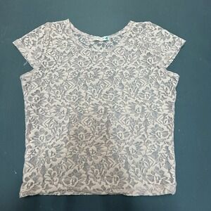 Ever For Ever Lace Top Women's Medium Pink Floral Sheer Short Sleeve Blouse